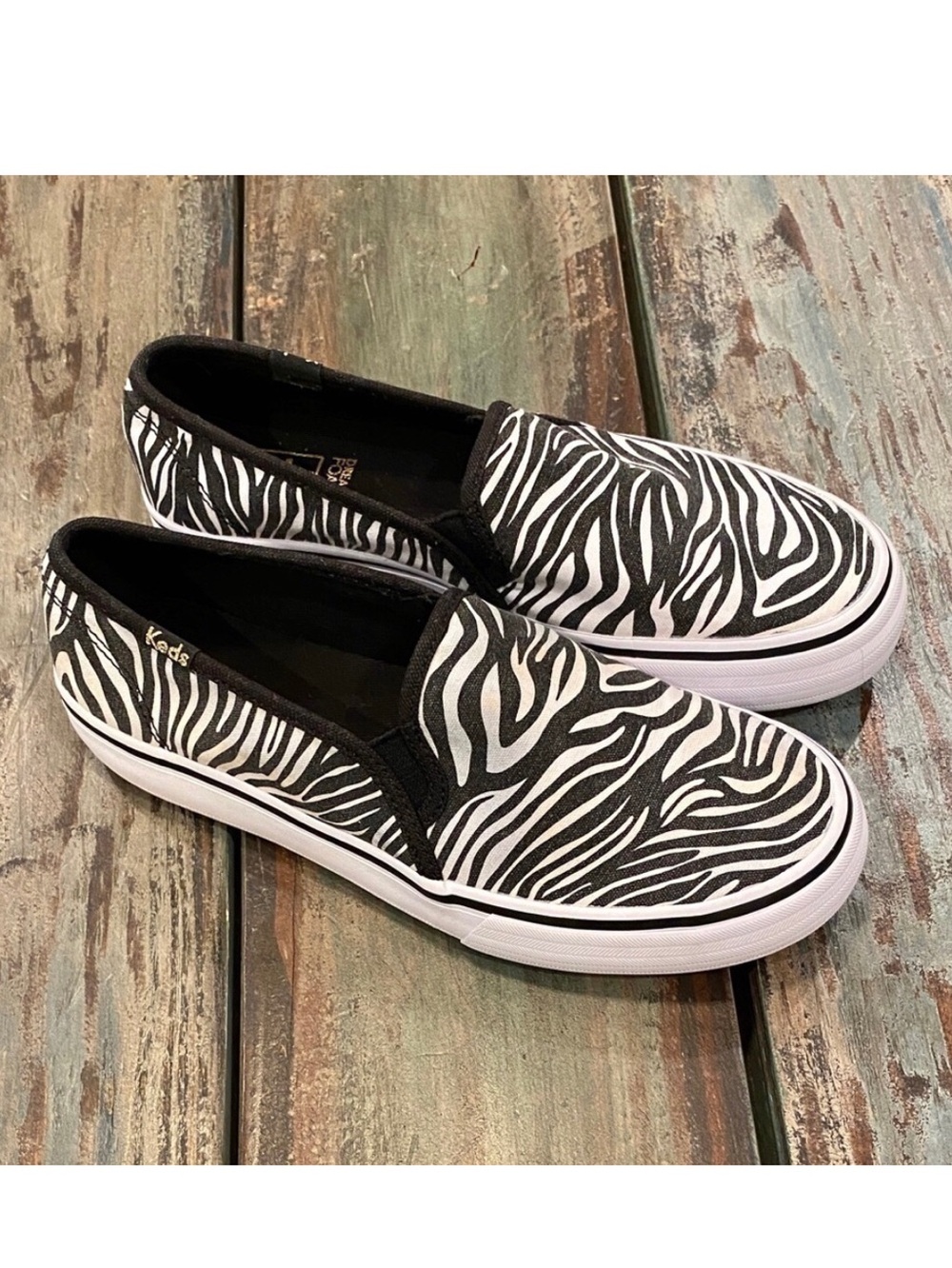 Keds Double Decker Zebra Canvas Slip On Shoes Womens Size 5 Dream Foam Sneakers